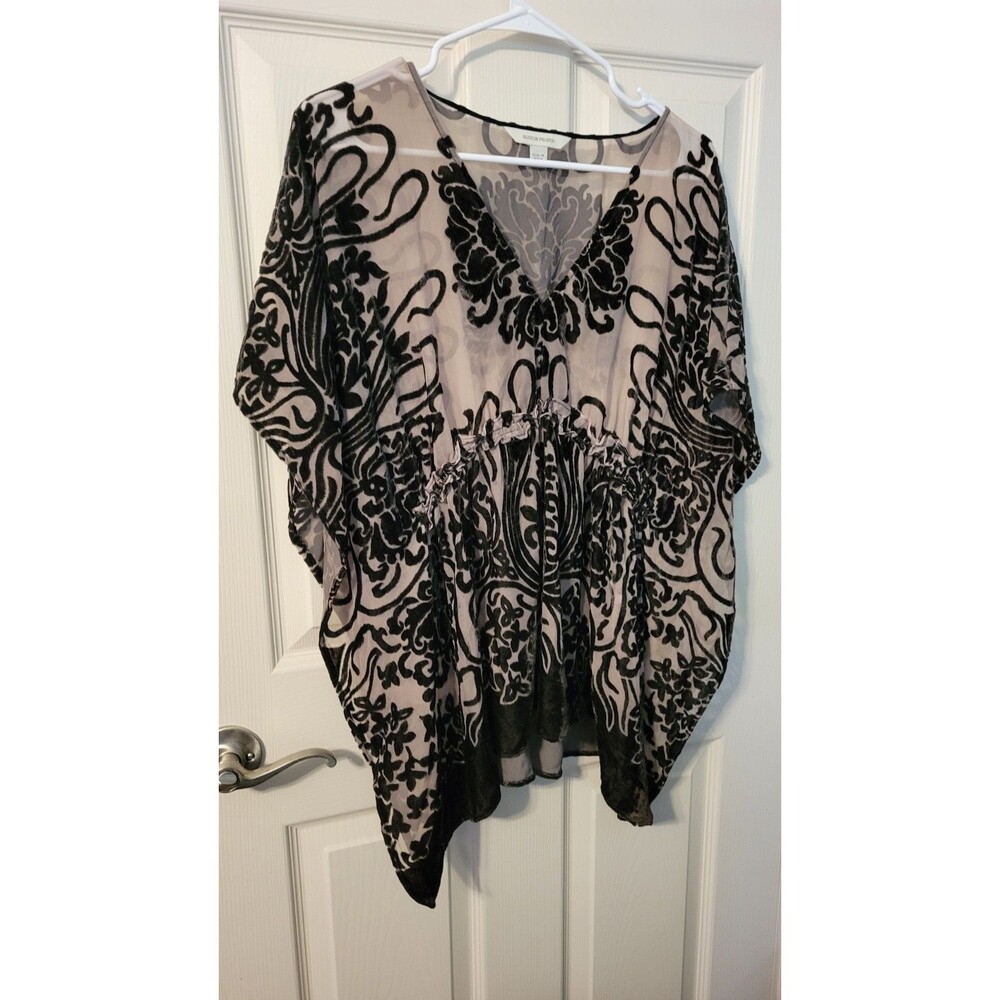 0Boston Proper Black Damask Velvet Burnout Sheer Poncho Tunic - Size Medium